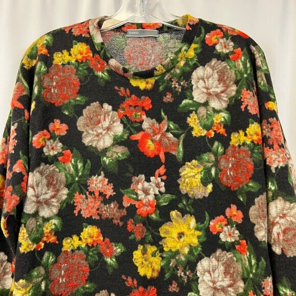 Cherish Womens Crew Neck Long Sleeve Tunic Sweater Black/Multi Floral S Pockets - Picture 2 of 9